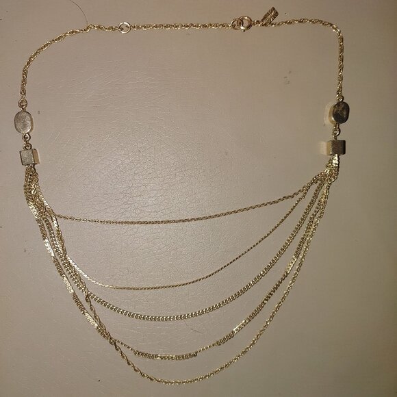 Emmons Necklace Gold Tone 5 Strand Chain Vintage Geometric Accent 16 Inches - Picture 7 of 11